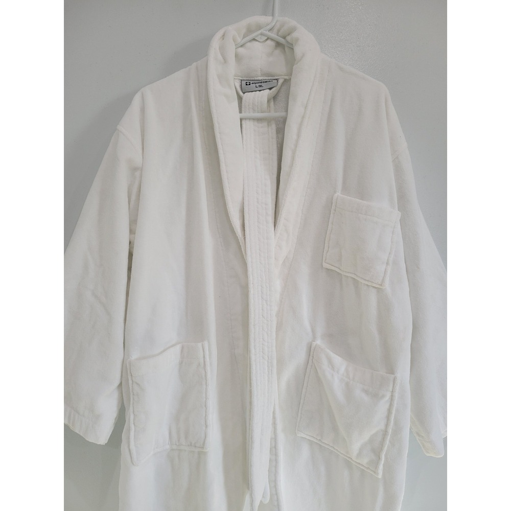 Alpine Swiss Womens‎ White Cotton Velour Terry Cloth Shawl Collar Bathrobe L/XL - Picture 2 of 9